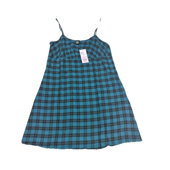 Women's Woven Slip Dress - Wild Fable Deep Teal Plaid Size M - Picture 3 of 8